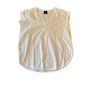 IDANO Guiseppina White Cotton V-Neck Side Button T-Shirt Size 3 L
